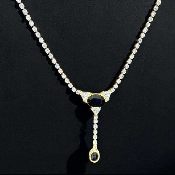 MONET | Gold-Plated Onyx & Crystal Necklace - Picture 2 of 14